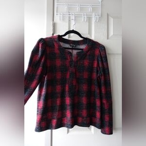 Red and Black Plaid Dotty Long Sleeve Top